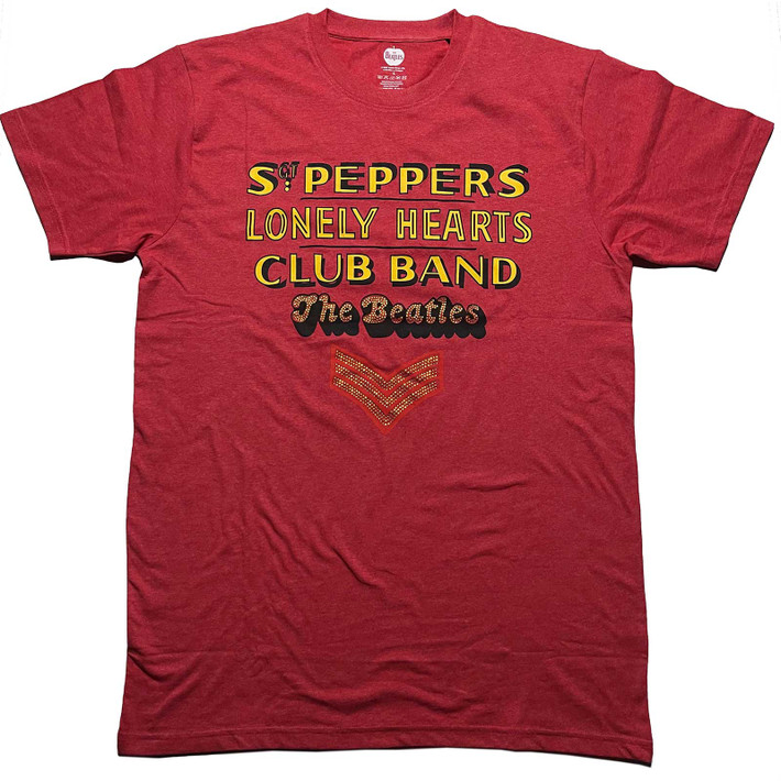 The Beatles 'Sgt Pepper Stacked Diamante' (Red) T-Shirt