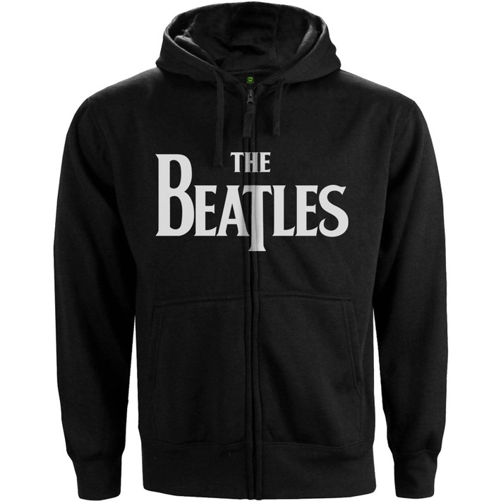 The Beatles 'Drop T Logo' (Black) Zip Up Hoodie