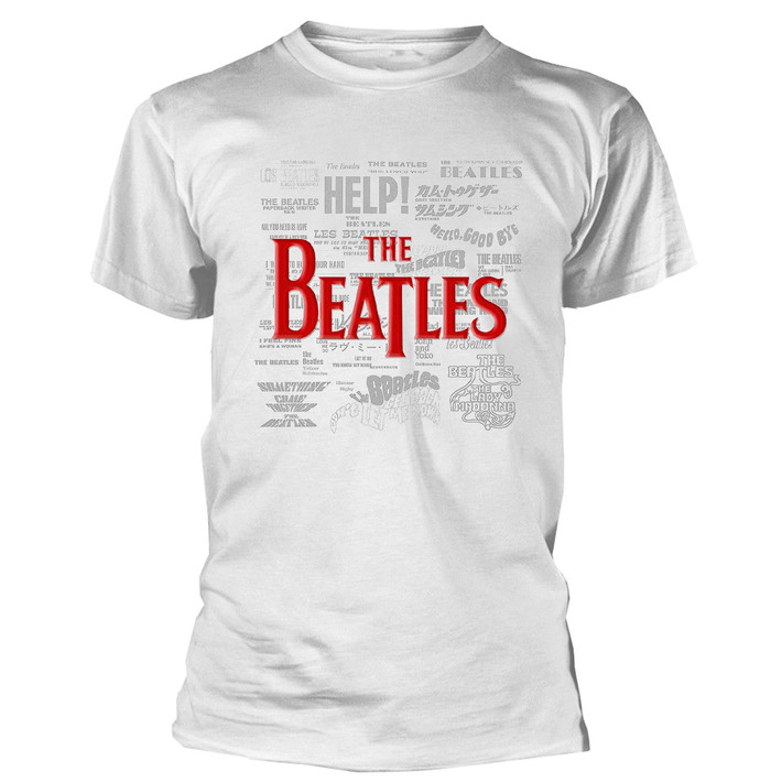 The Beatles 'Titles & Logo' (White) Hi-Build T-Shirt