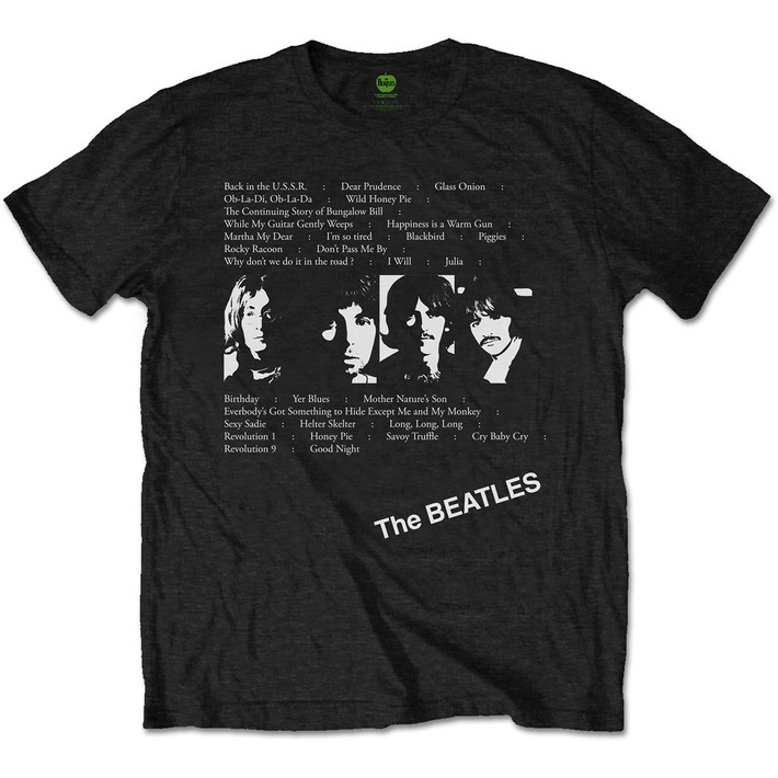 The Beatles 'White Album Tracks BP' (Black) T-Shirt