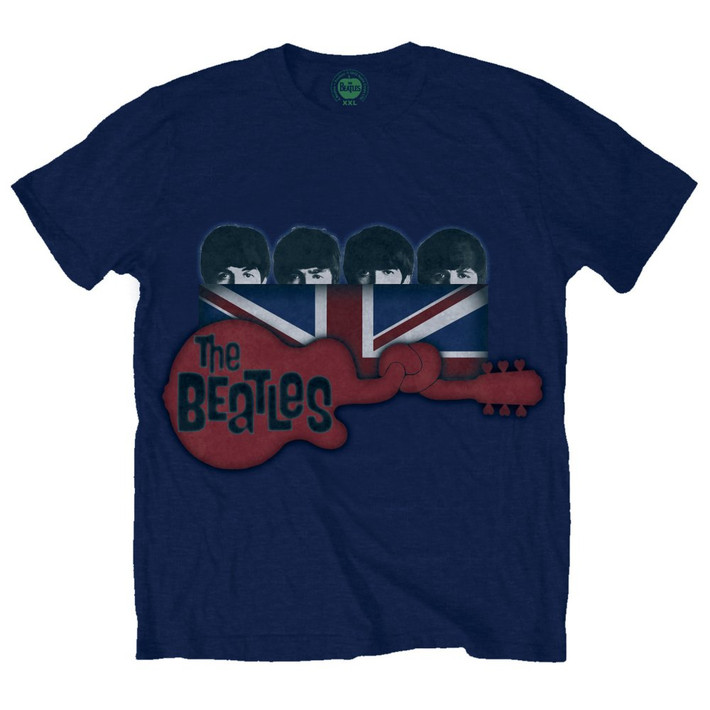 The Beatles 'Guitar & Flag' (Navy) T-Shirt
