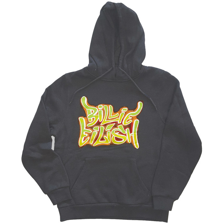 Billie Eilish 'Airbrush Flames Blohsh' (Grey) Pull Over Hoodie