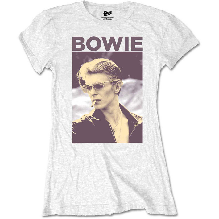 David Bowie 'Smoking' (Packaged White) Womens Fitted T-Shirt