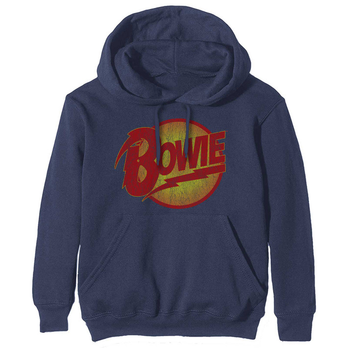 David Bowie 'Vintage Diamond Dogs Logo' (Navy) Pull Over Hoodie