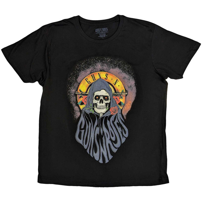 Guns N Roses T Shirt Reaper with Roses band logo Ufficiale Uomo