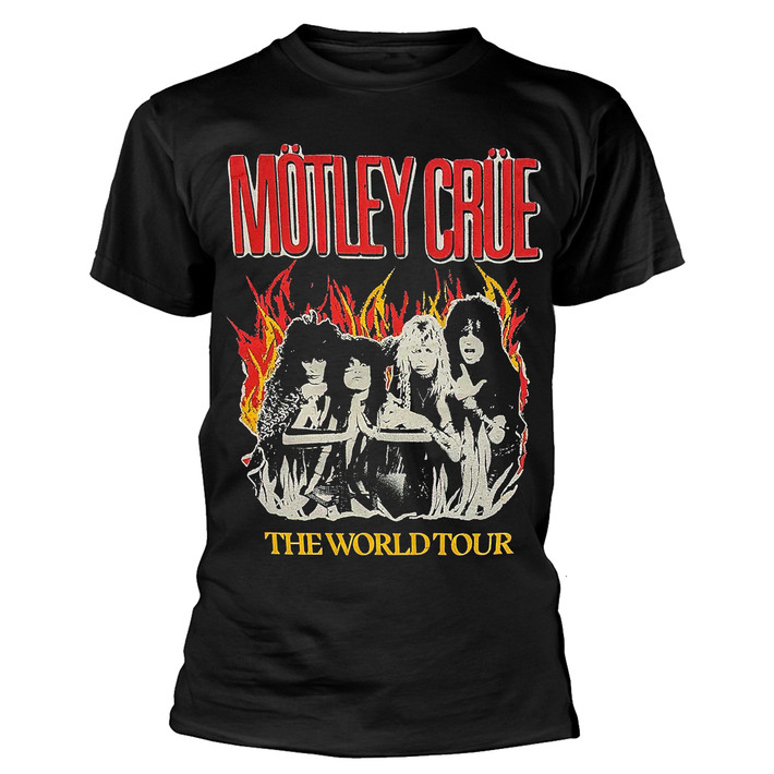 Motley Crue 'Vintage World Tour Flames' (Black) T-Shirt