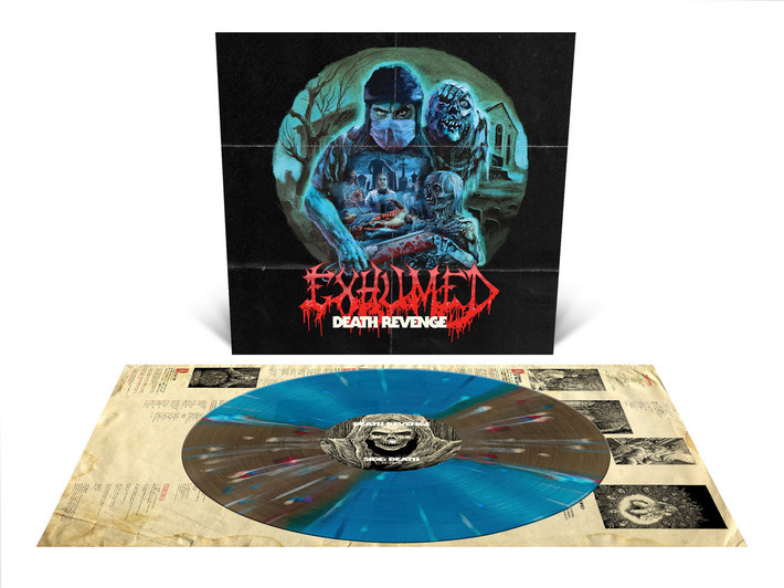 Exhumed 'Death Revenge' LP Sea Blue Black Ice Quad with Red Bone White Cyan Blue Splatter Vinyl