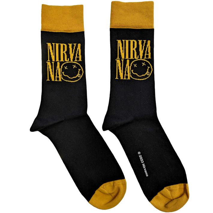 Nirvana 'Logo Stacked' (Black & Yellow) Socks (One Size = UK 7-11)