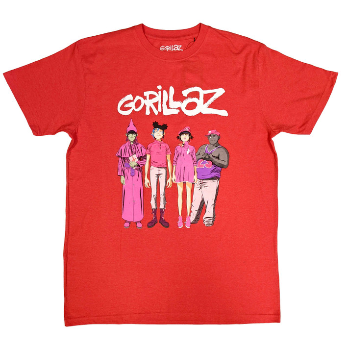 Gorillaz 'Cracker Island Standing Group' (Red) Eco T-Shirt