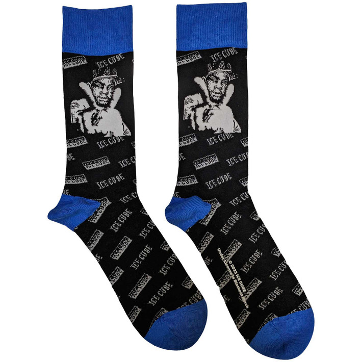 Ice Cube 'B&W Photo' (Black & Blue) Socks (One Size = UK 7-11)