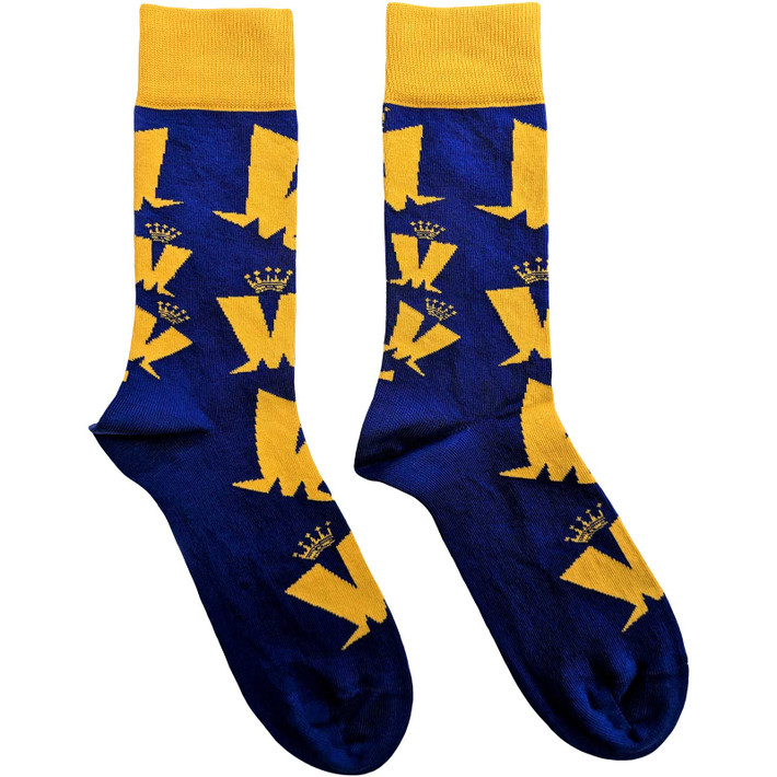 Madness 'Crown & M Pattern' (Blue & Yellow) Socks (One Size = UK 7