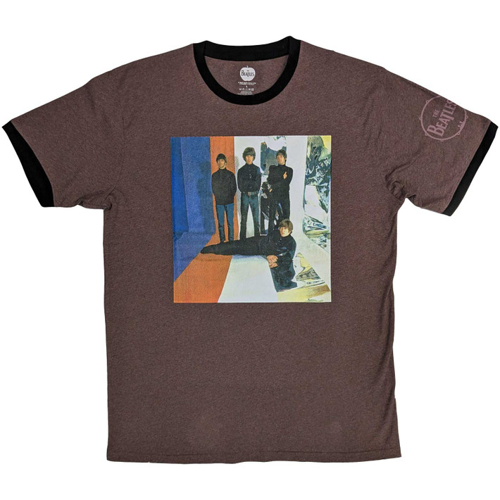 The Beatles 'Stripes' (Maroon) Eco Ringer T-Shirt