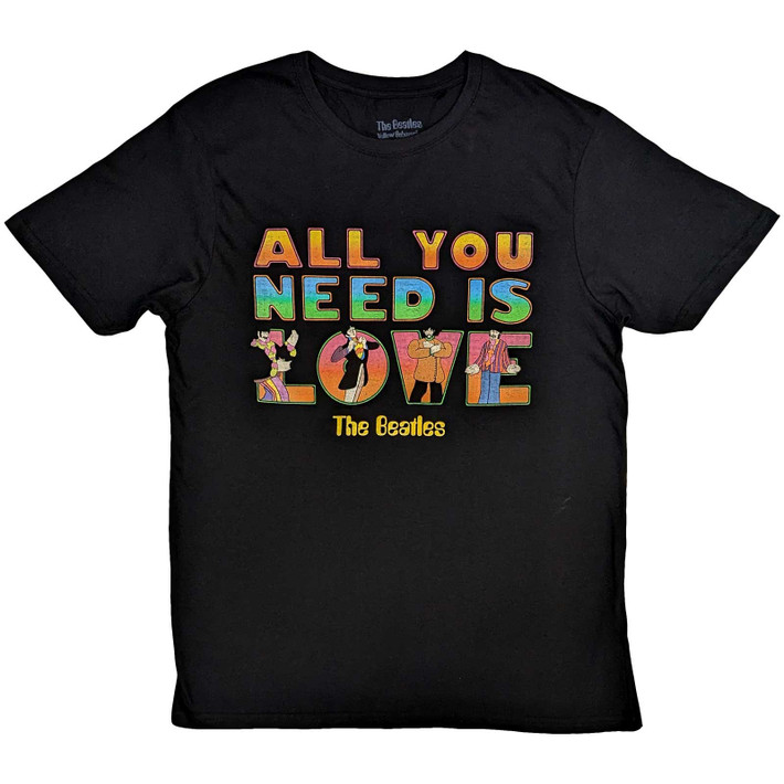 The Beatles 'Yellow Submarine All You Need Is Love Stacked' (Black) T-Shirt