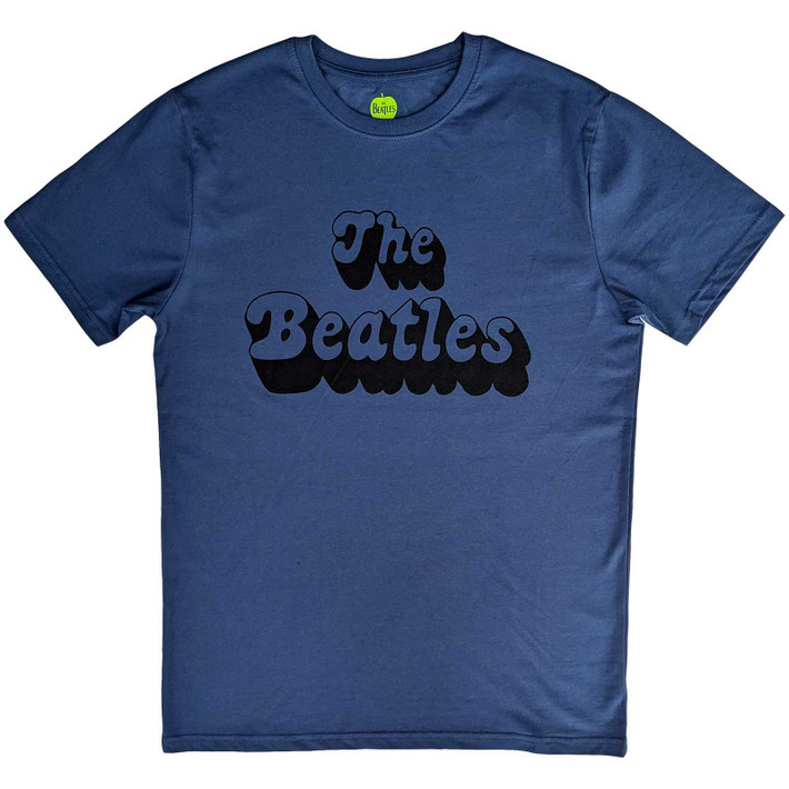 The Beatles 'Text Logo Shadow' (Denim Blue) T-Shirt