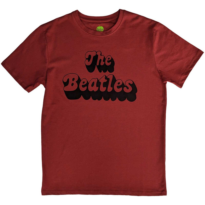 The Beatles 'Text Logo Shadow' (Red) T-Shirt