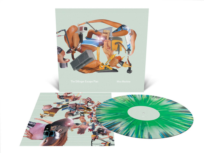 The Dillinger Escape Plan 'Miss Machine' LP Mint Green, White and Metallic Silver Tri Color Merge with Mustard, Cyan Blue & White Splatter Vinyl
