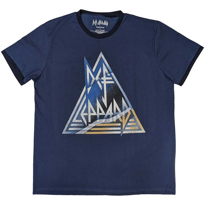 Def Leppard 'Triangle Logo' (Denim Blue) Ringer T-Shirt