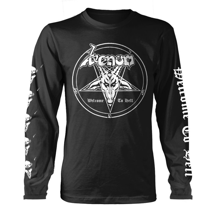 Venom 'Welcome To Hell White' (Black) Long Sleeve Shirt Front
