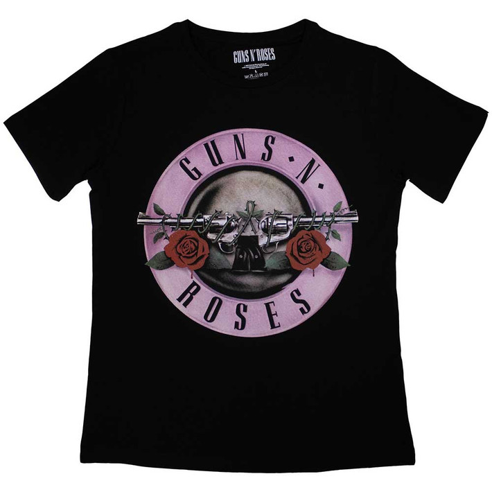 Guns N' Roses 'Classic Logo Pink' (Black) Womens Fitted T-Shirt