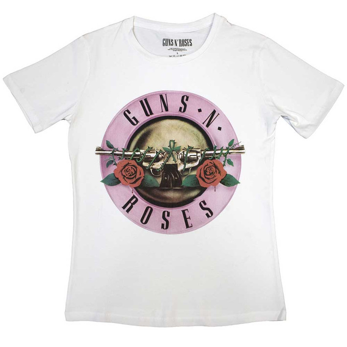 Guns N' Roses 'Classic Logo Pink' (White) Womens Fitted T-Shirt