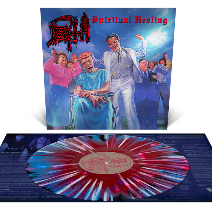 Death 'Spiritual Healing' LP Foil Jacket  Red, Cyan Blue and Black Tri Color Merge with Splatter Vinyl