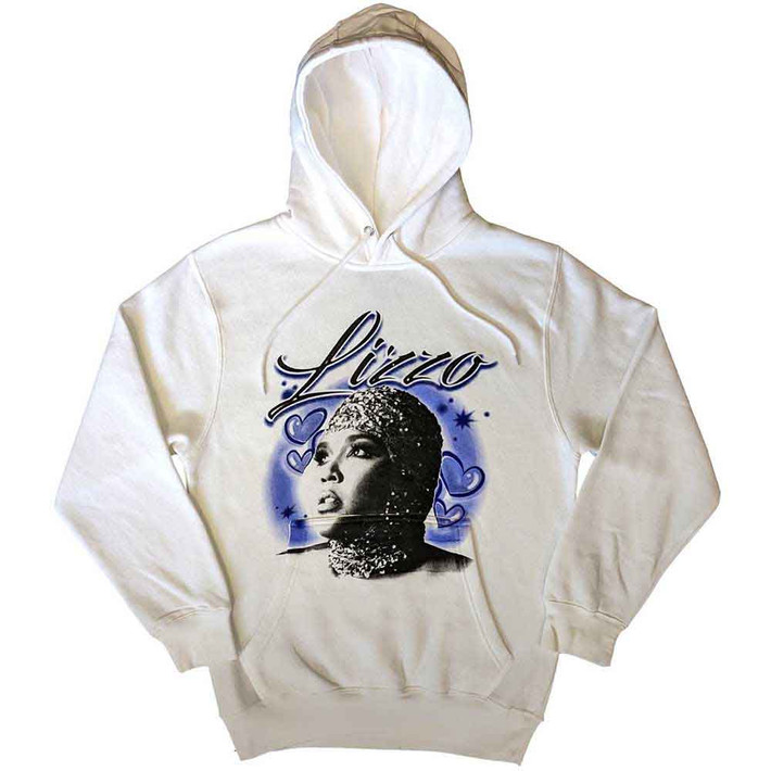 Lizzo 'Special Hearts Airbrush' (White) Pull Over Hoodie