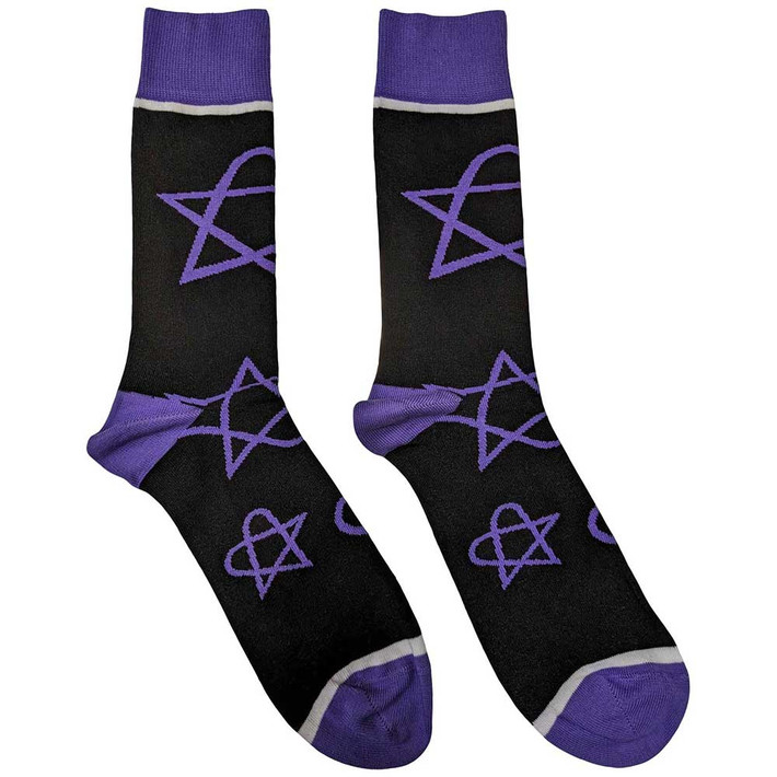 HIM 'Purple Heartagrams' (Black) Socks (One Size = UK 7-11)