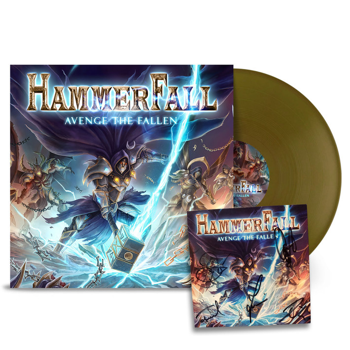 Hammerfall 'Avenge The Fallen' LP Solid Gold Vinyl with EYESORE EXCLUSIVE HAND SIGNED PHOTO CARD