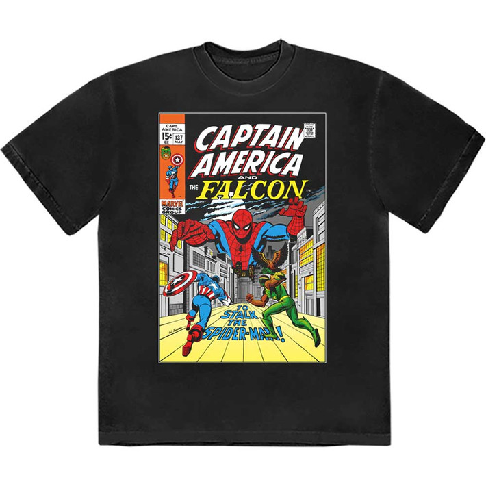Marvel Captain America & Falcon 'Comic Cover' (Black) T-Shirt