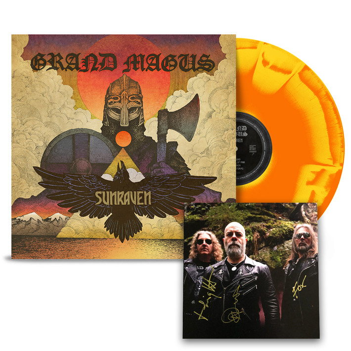 Grand Magus 'Sunraven' LP Yellow Orange Sunburst Vinyl with EXCLUSIVE HAND SIGNED PHOTO CARD