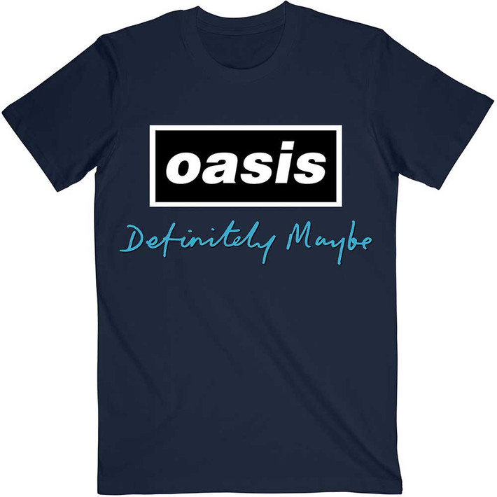 Oasis 'Definitely Maybe Text Logo' (Navy Blue) T-Shirt