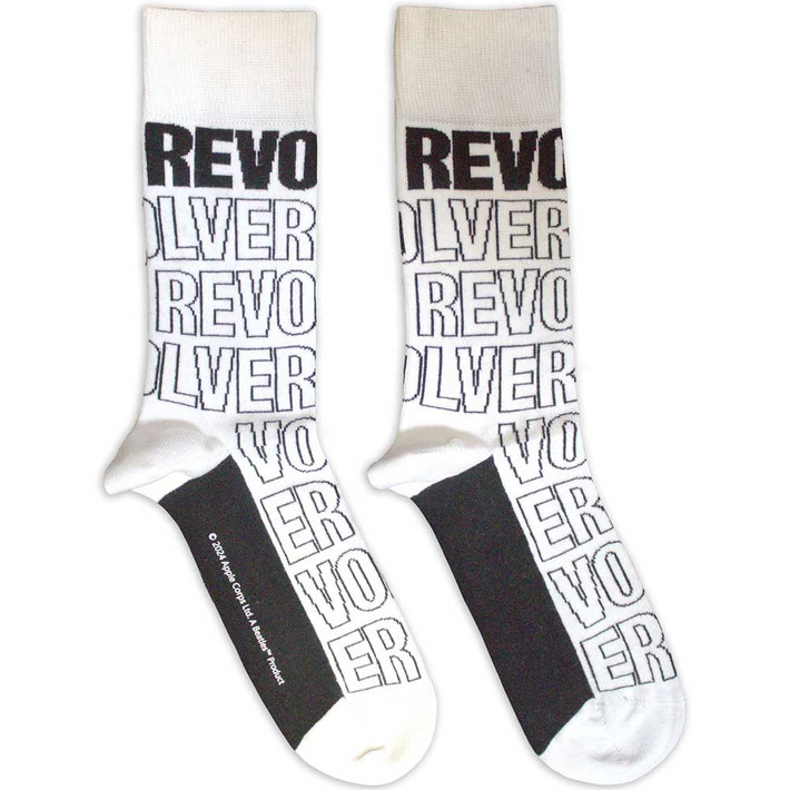 The Beatles 'Revolver Text Outlines Repeat' (White) Socks (One Size = UK 7-11)