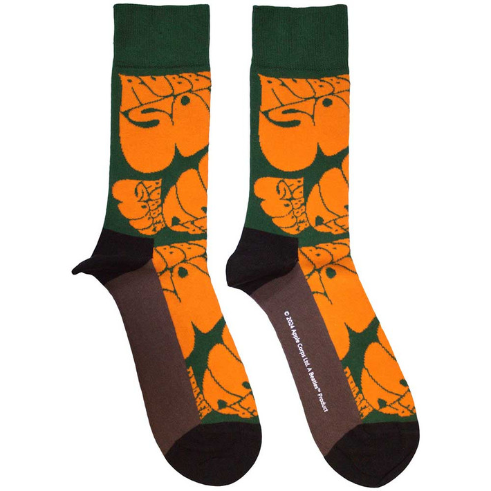 The Beatles 'Rubber Soul Text Repeat' (Green) Socks (One Size = UK 7-11)