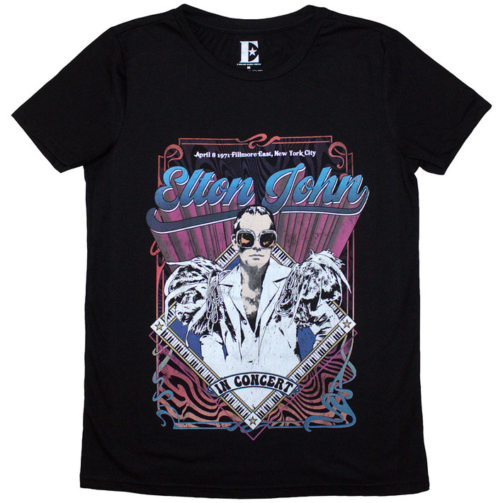 Elton John 'Psych Vintage' (Black) Womens Fitted T-Shirt