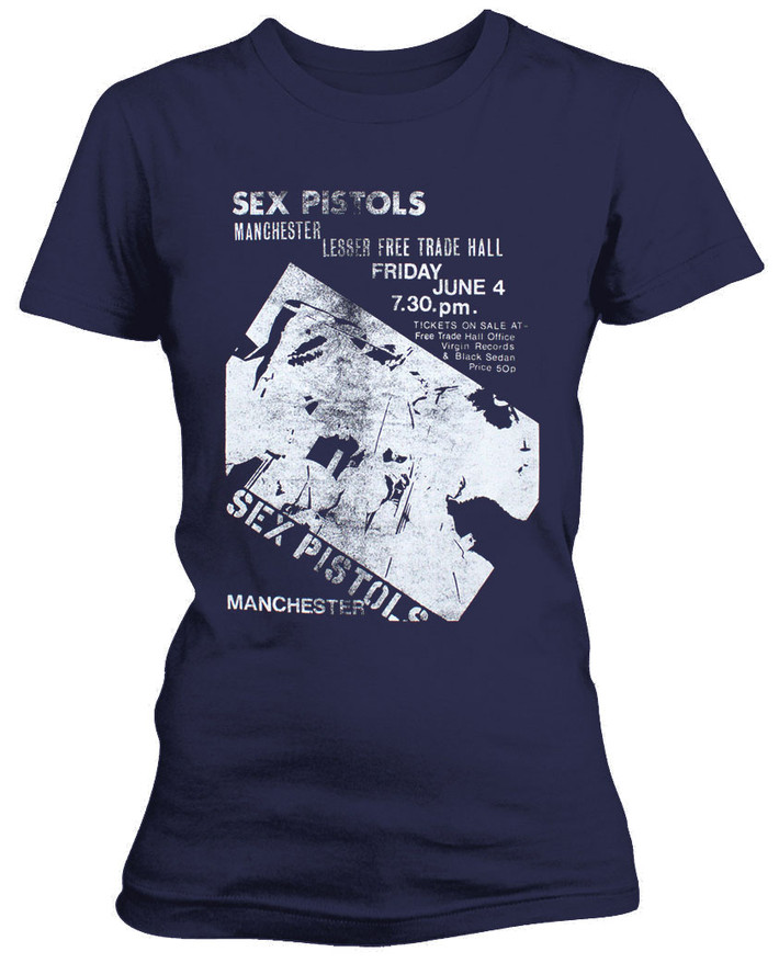 Sex Pistols 'Manchester Flyer' (Blue) Womens Fitted T-Shirt