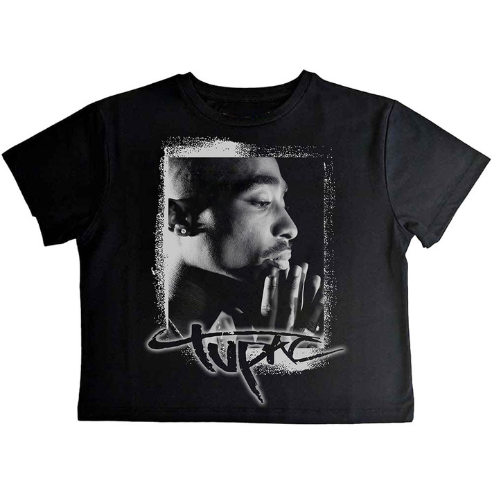 Tupac 'Spray Photo' (Black) Womens Crop Top