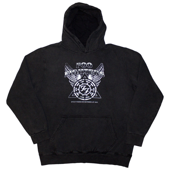 Foo Fighters 'Everything Or Nothing At All Logo' (Grey Wash) Pull Over Hoodie
