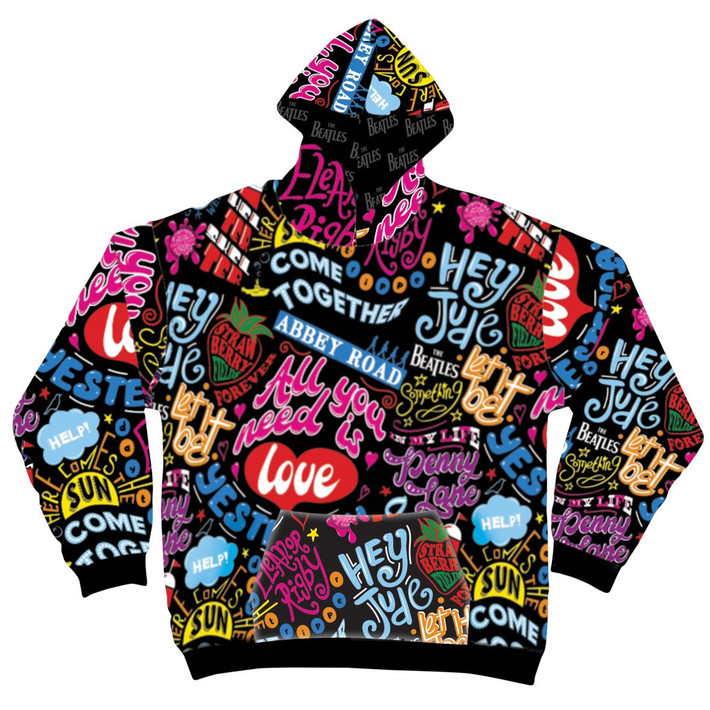 The Beatles 'Song Titles' All-Over Print Pull Over Hoodie