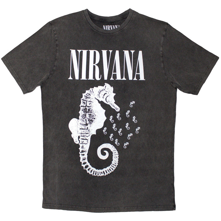 Nirvana 'Seahorse & Logo Mono' (Stone Wash) Limited Edition T-Shirt