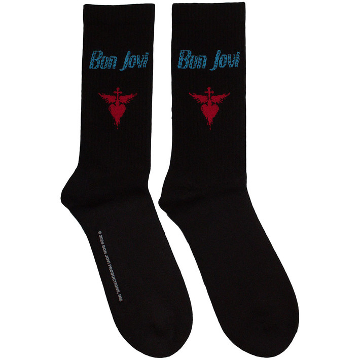 Bon Jovi 'Dagger Heart Blue Logo' (Black) Socks (One Size = UK 7-11)