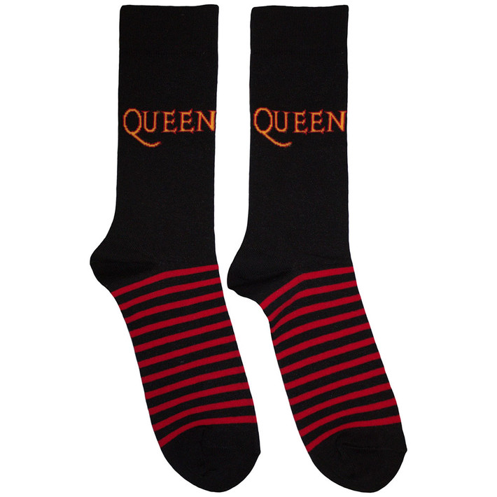 Queen 'Logo & Stripes' (Black) Socks (One Size = UK 7-11)