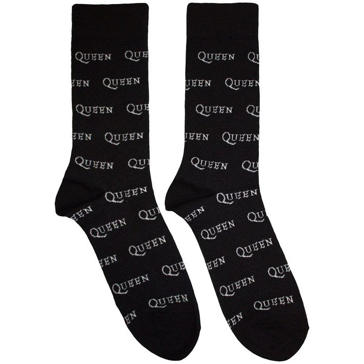 Queen 'Logo Repeat Mono' (Black) Socks (One Size = UK 7-11)