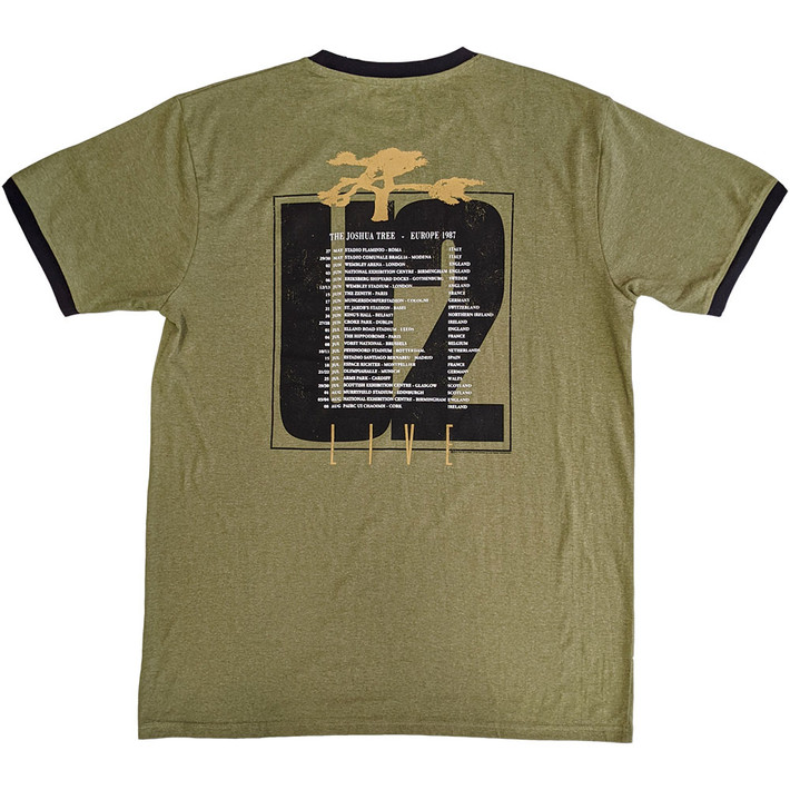 U2 'Joshua Tree Europe 1987' (Green & Black) Eco Ringer T-Shirt