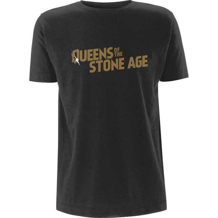 Queens Of The Stone Age 'Metallic Text Logo' (Grey) T-Shirt