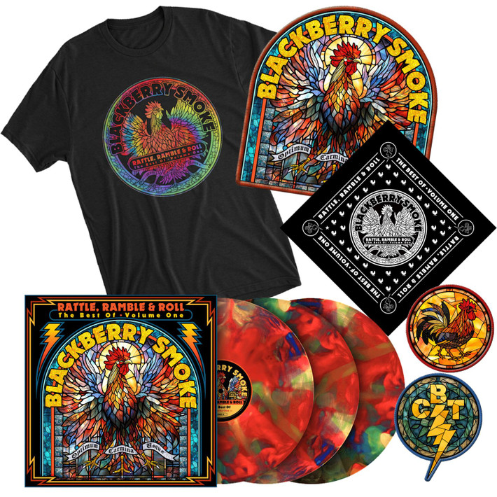 Blackberry Smoke 'Rattle, Ramble & Roll: The Best of Blackberry Smoke Vol. 1' Triple Stained Glass Vinyl  & T Shirt Bundle