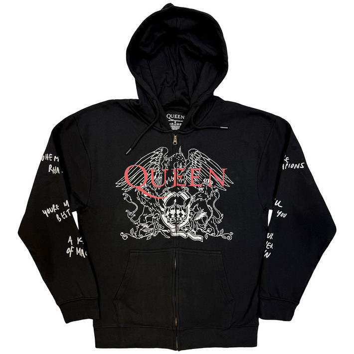 Queen 'Logo & Crest Outline' (Grey) Zip Up Eco Hoodie