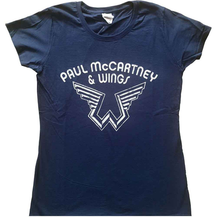 Paul McCartney 'Wings Logo' (Navy Blue) Womens Fitted T-Shirt