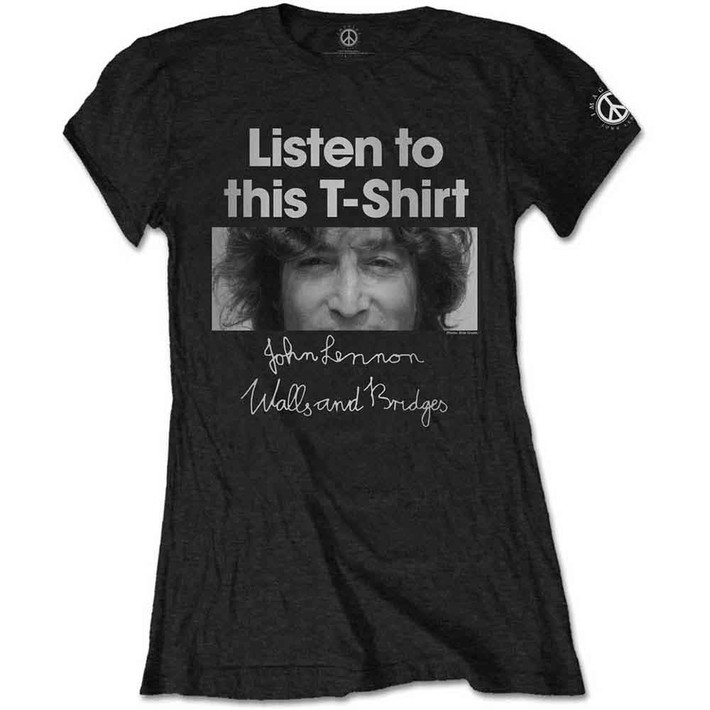 John Lennon 'Listen' (Black) Womens Fitted T-Shirt