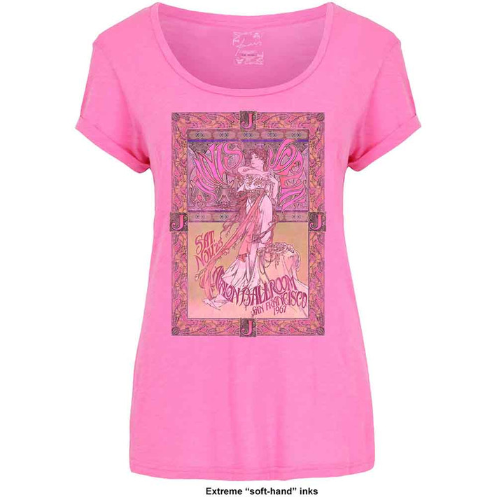 Janis Joplin 'Avalon Ballroom '67' (Pink) Womens Fitted T-Shirt