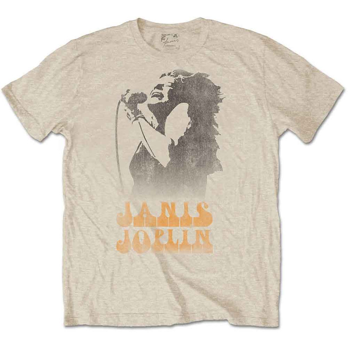 Janis Joplin 'Working The Mic' (Sand) T-Shirt